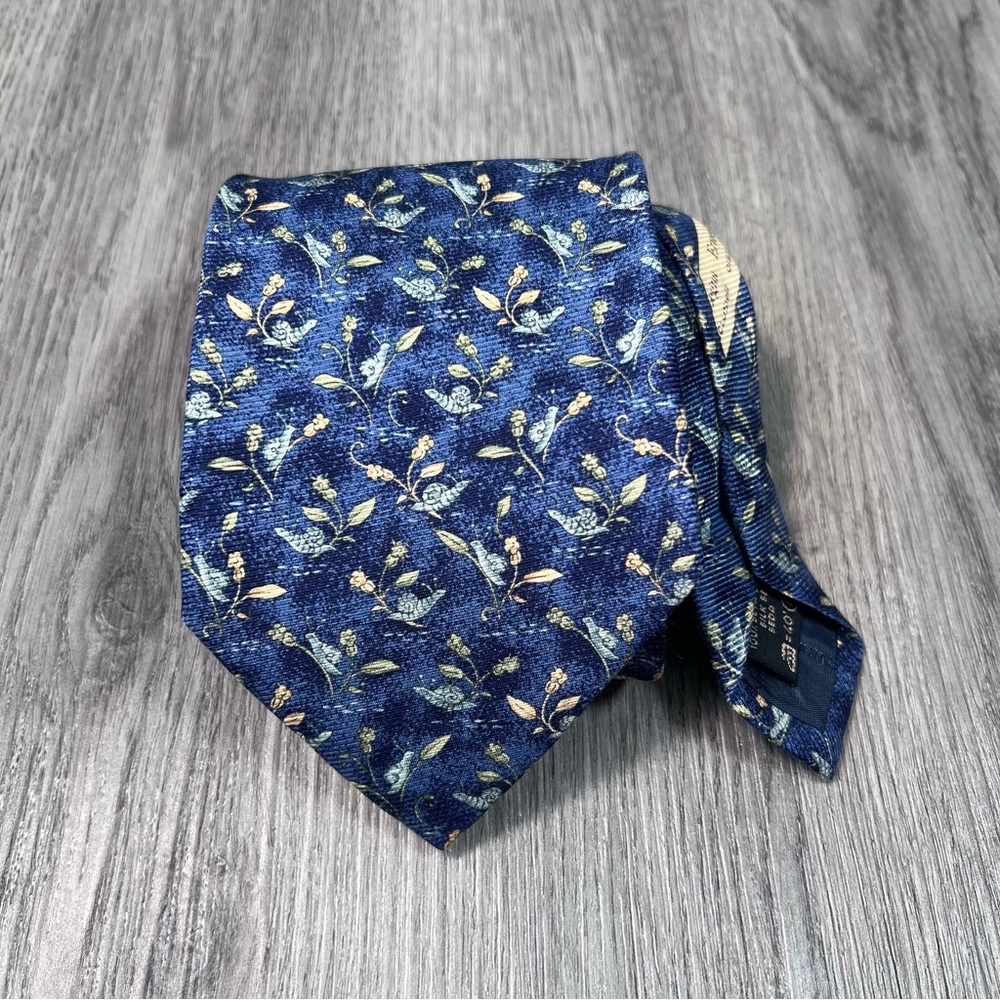 Ermenegildo Zegna Tie Mens Silk Floral Snail Blue Pattern Italy Necktie 58”